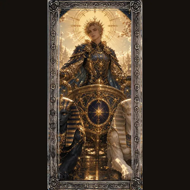 GAIST tarot card The Chariot in blue and gold