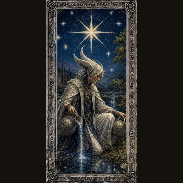 GAIST tarot card The Star, showing a figure beneath a star pouring water into a river