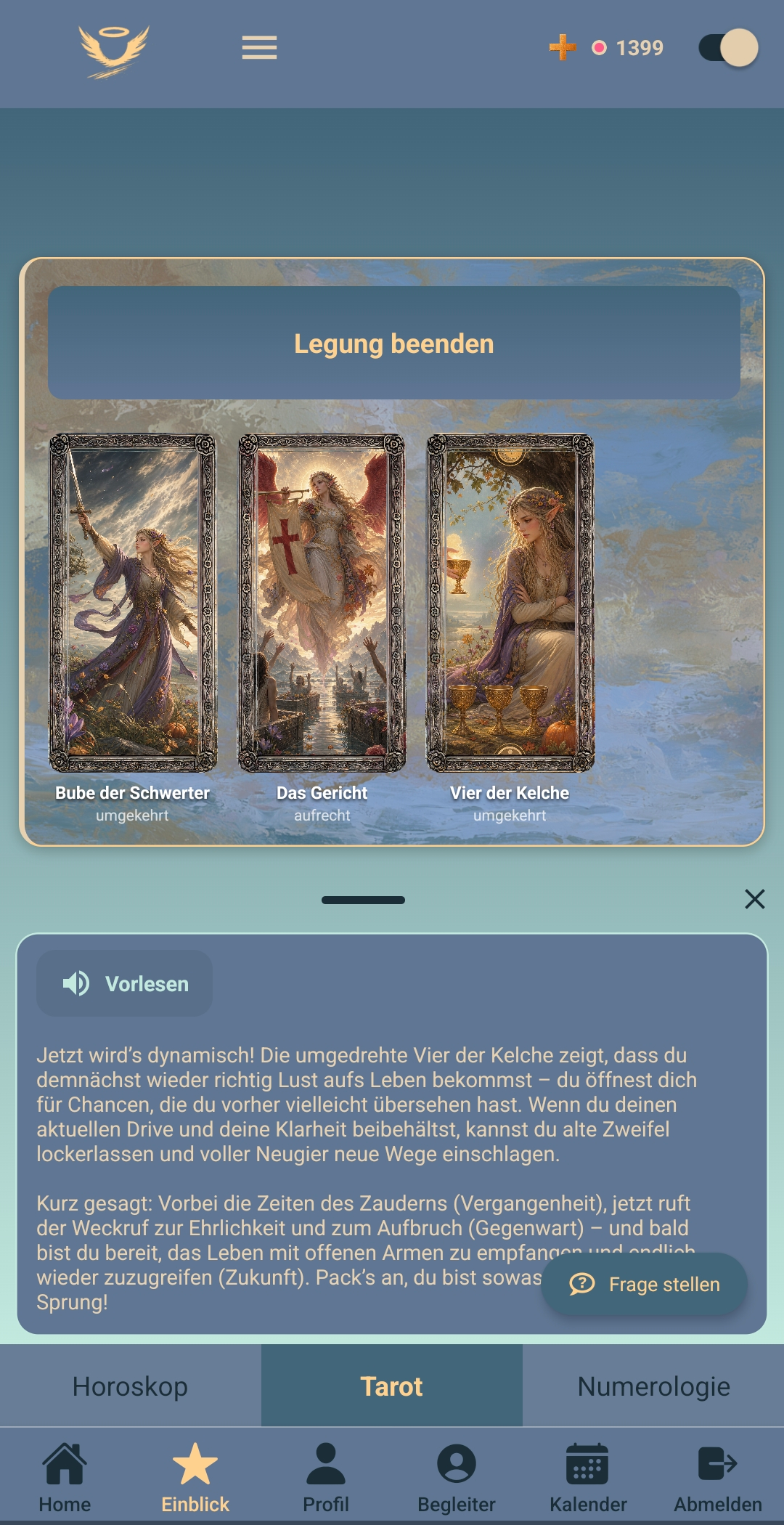 AI tarot reading with generated card art
